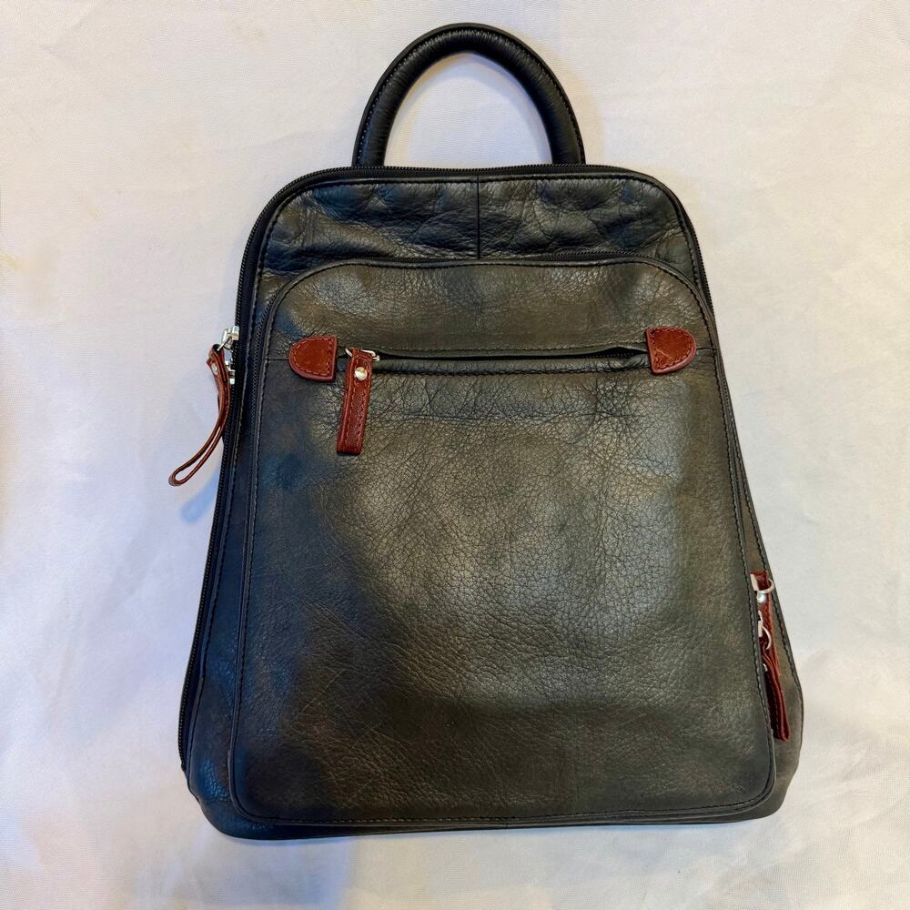 Osgoode Marley Black Leather RFID Organizer Backpack Purse Travel Daypack